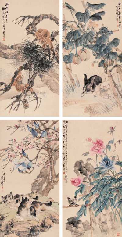 程璋 癸亥（1923年）作 花卉动物（四件） 立轴